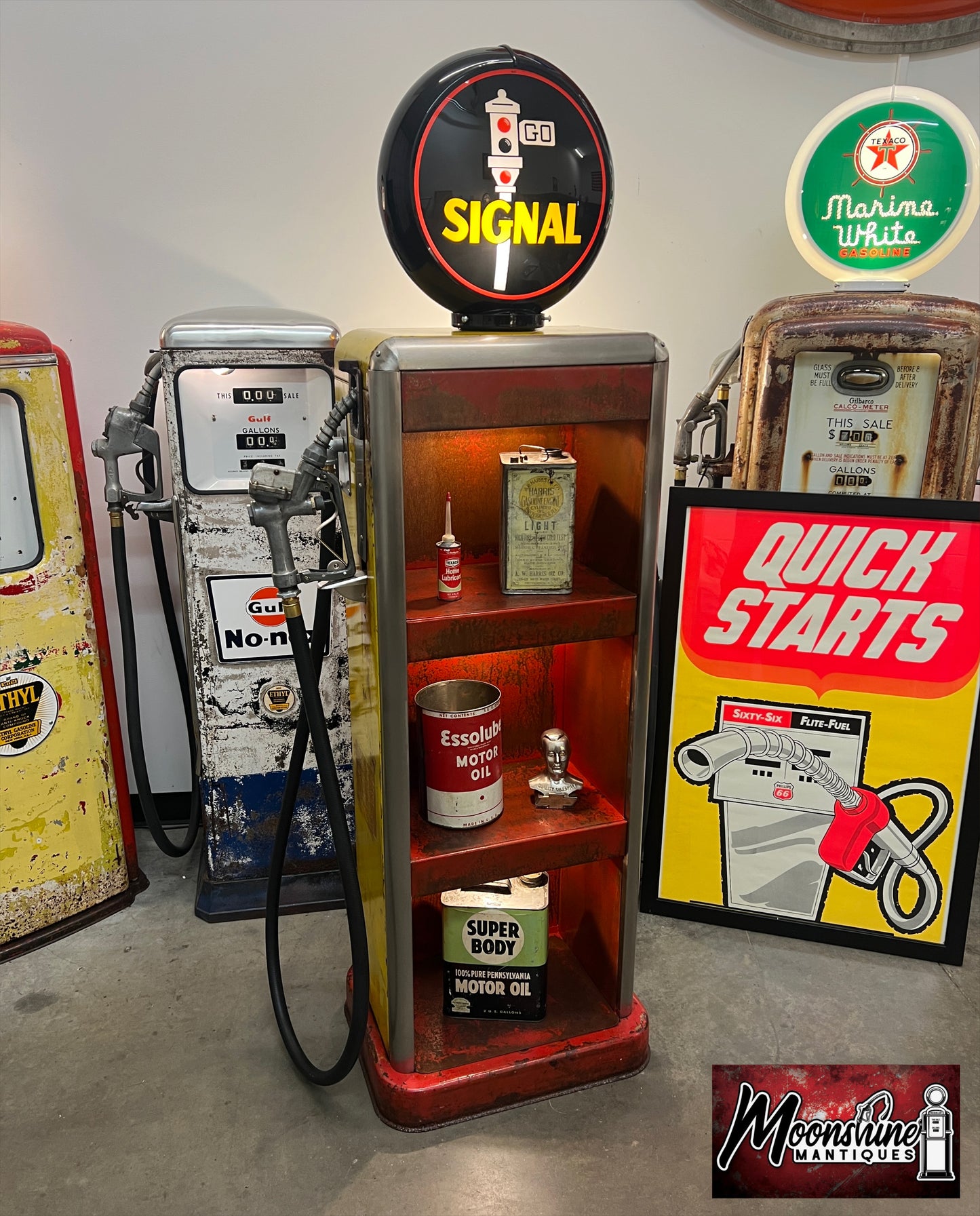 Rustoration 1940’s SIGNAL GASOLINE Bowser Gas Pump w/ Shelves - Mancave Decor - Free Shipping!