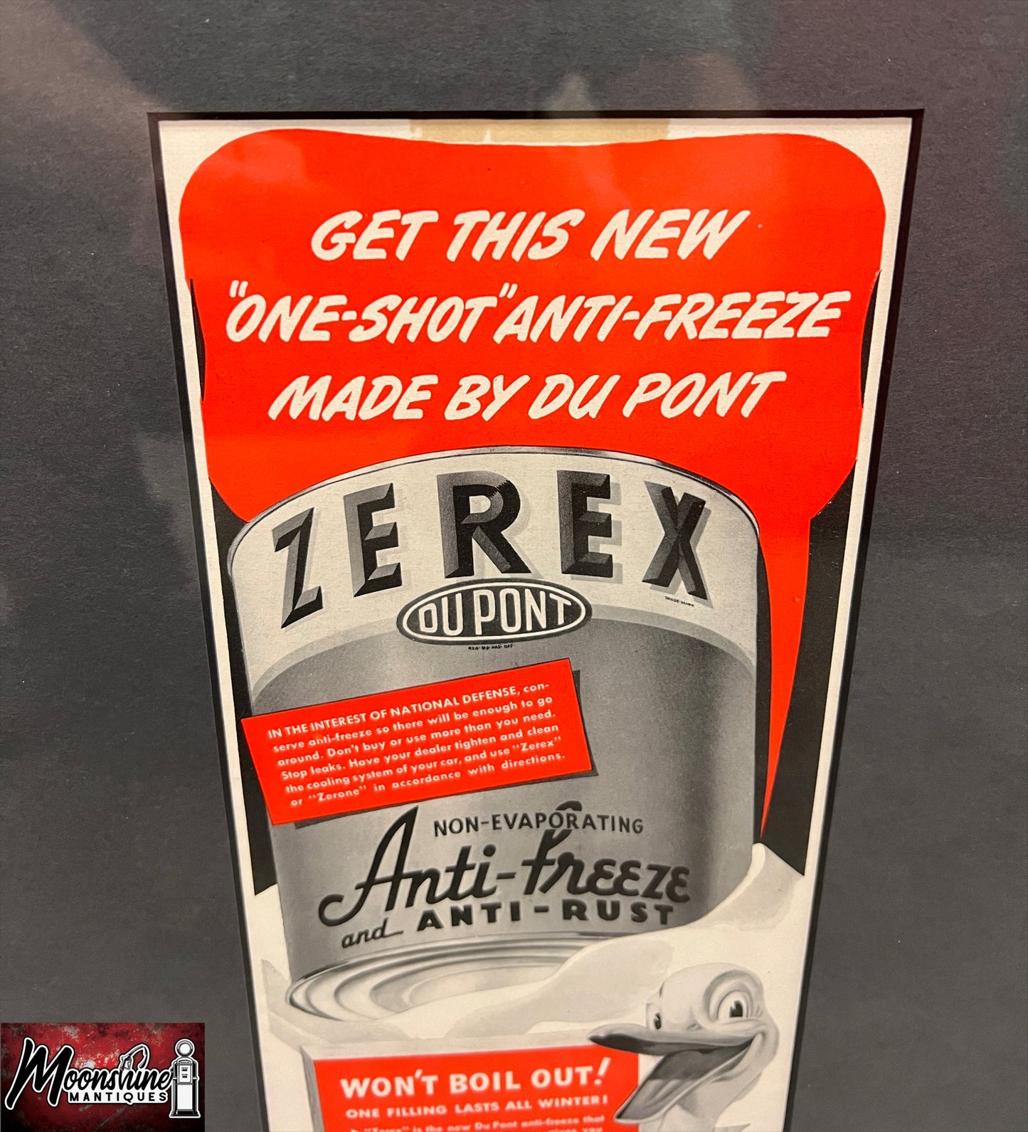 1941 ZEREX DuPont Anti-Freeze Professionally Framed Print Ad - Gas & Oil Sign - Free Shipping!