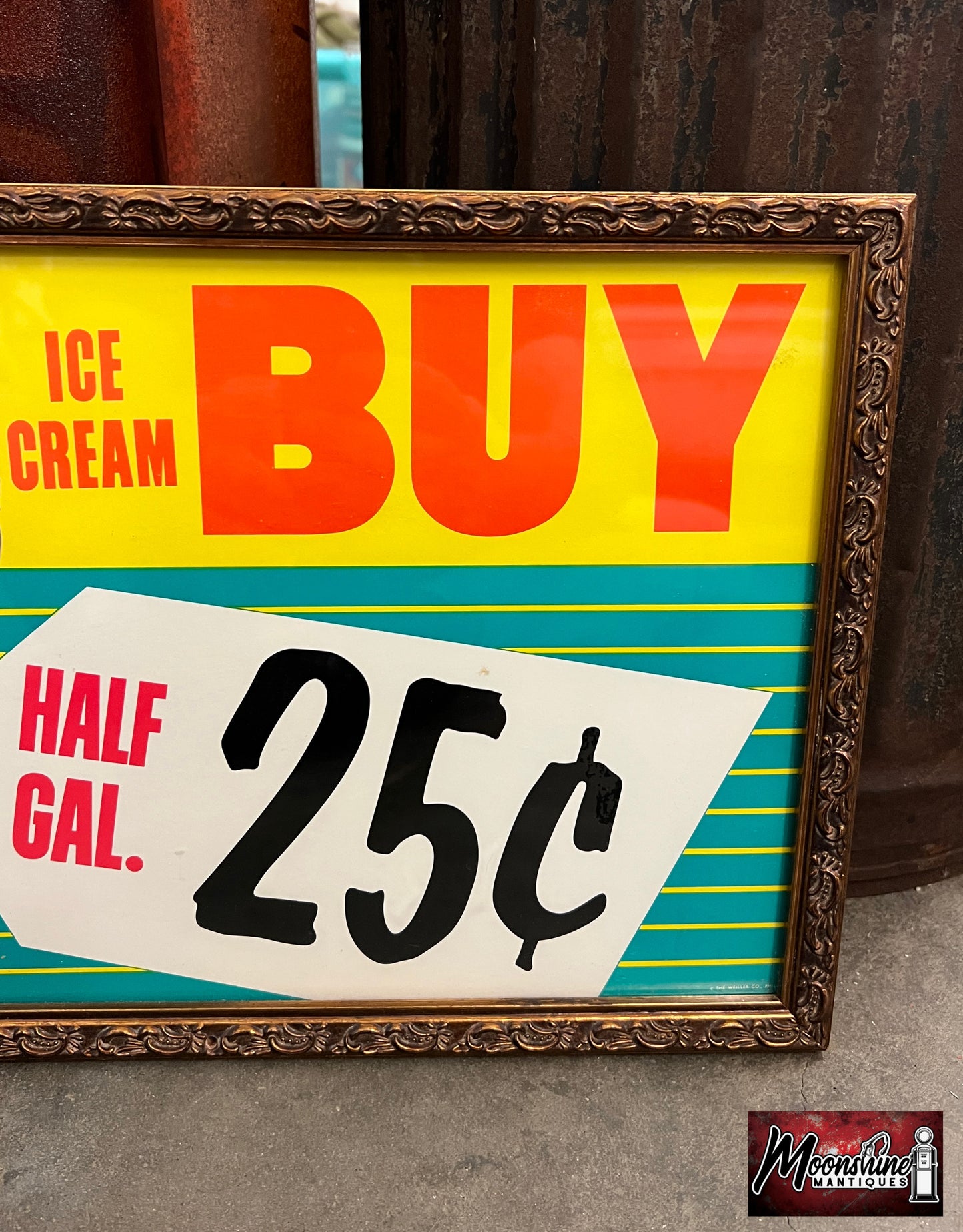1950's Grocery Store ICE CREAM Framed Paper Sign - Free Shipping!