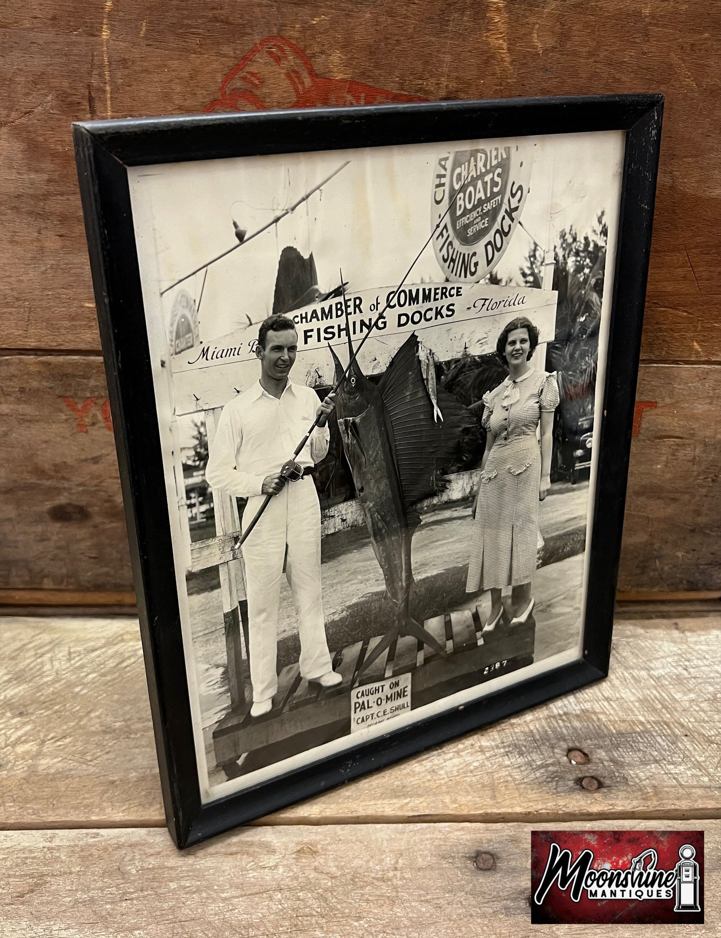 Original 1920's Chamber of Commerce Miami Florida Fishing Docks Framed Photo - Free Shipping!