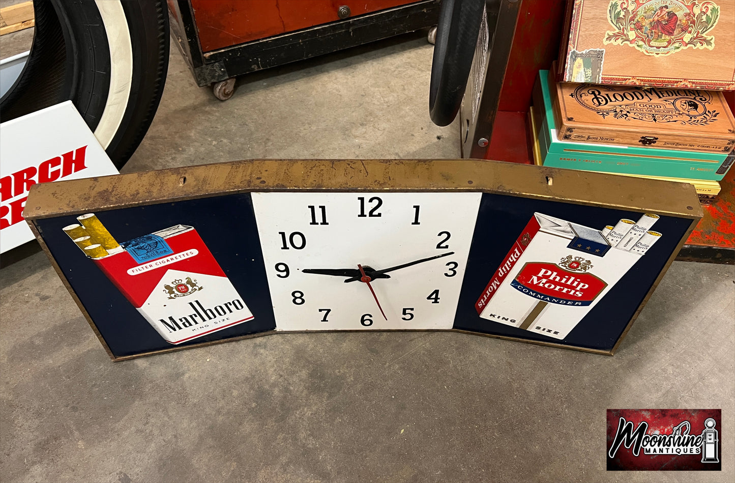 1950's Philip Morris / Marlboro Cigarettes Advertising Clock / Sign - Free Shipping!
