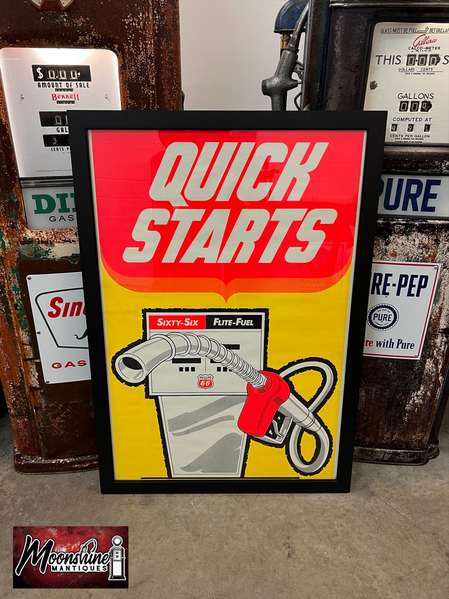 Vtg. 1970’s PHILLIPS 66 GASOLINE Gas Pump Framed Poster / Sign - Free Shipping!