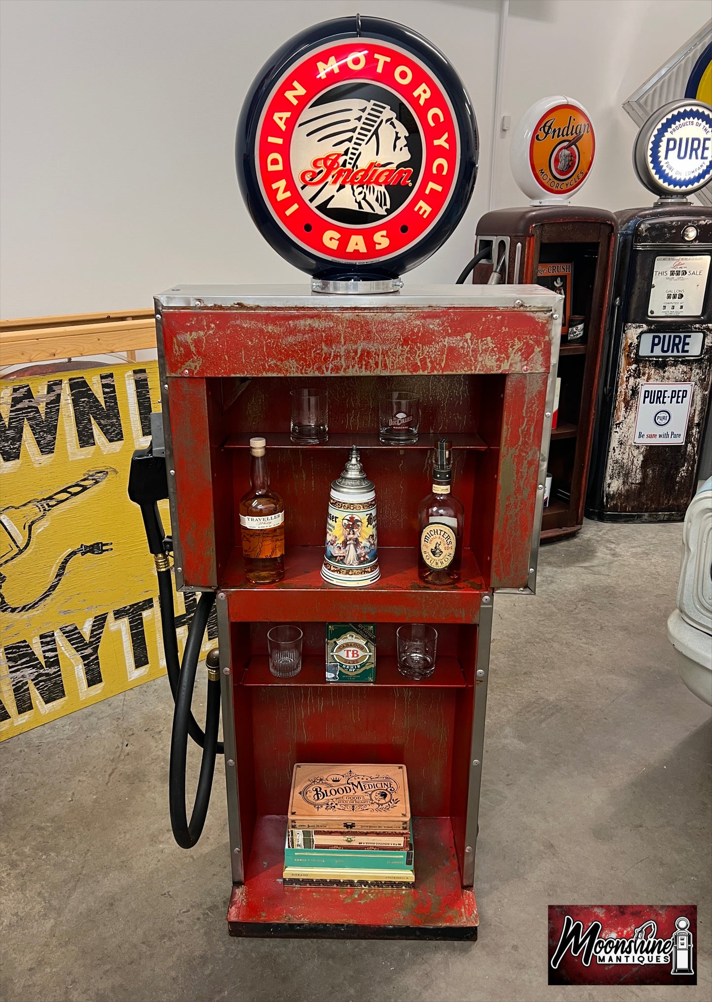 Rustoration 1960’s INDIAN MOTORCYCLES Gilbarco Gas Pump w/ Shelves  - Free Shipping!
