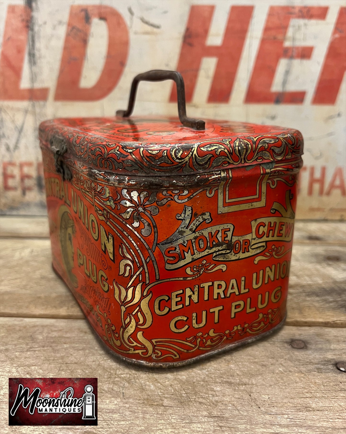 Vtg. CENTRAL UNION Cut Plug Tobacco Tin - Free Shipping!