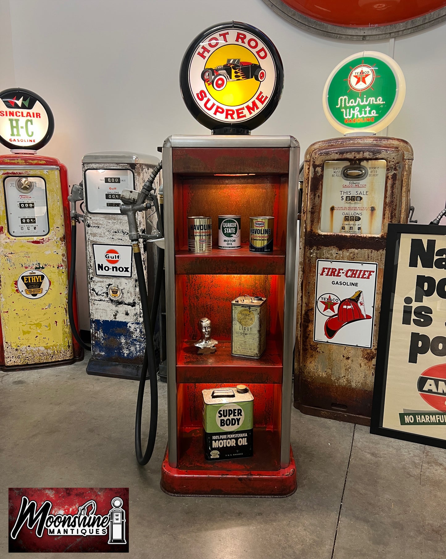 Rustoration 1940’s HOT ROD GASOLINE Bowser Gas Pump w/ Shelves - Mancave Decor - Free Shipping!