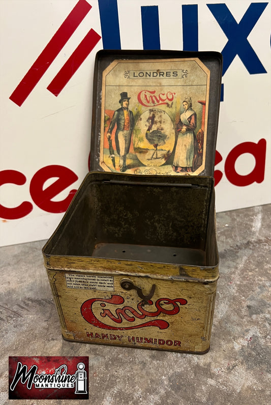 Antique CINCO CIGARS Handy Humidor Tin - Free Shipping!