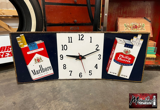 1950's Philip Morris / Marlboro Cigarettes Advertising Clock / Sign - Free Shipping!