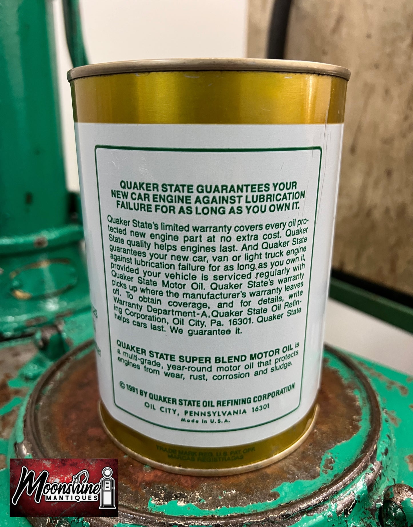 1980’s QUAKER STATE Motor Oil Can 1 qt. - Gas & Oil - Free Shipping!