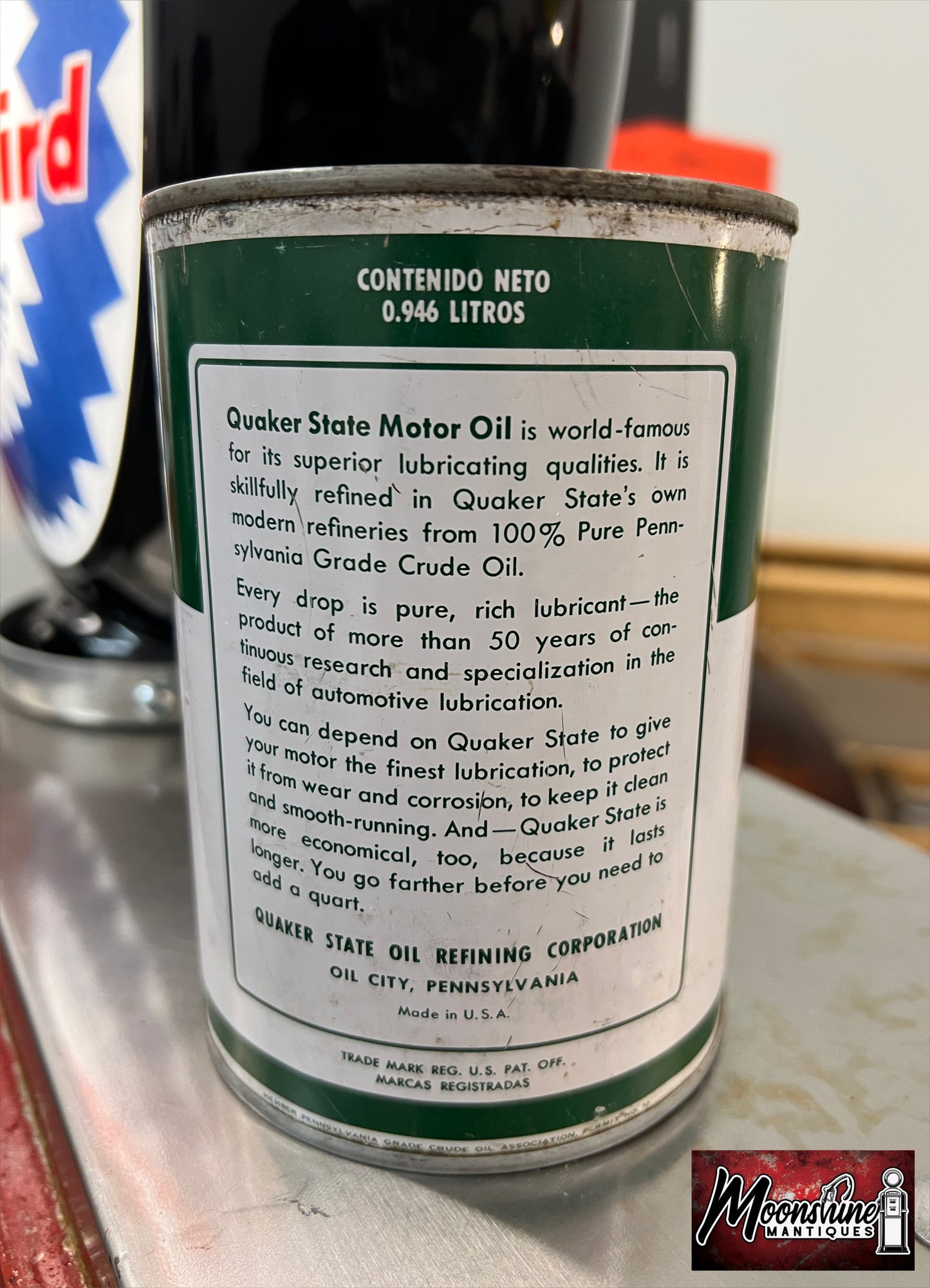 960’s QUAKER STATE Motor Oil Can 1 qt. - Gas & Oil - Free Shipping!