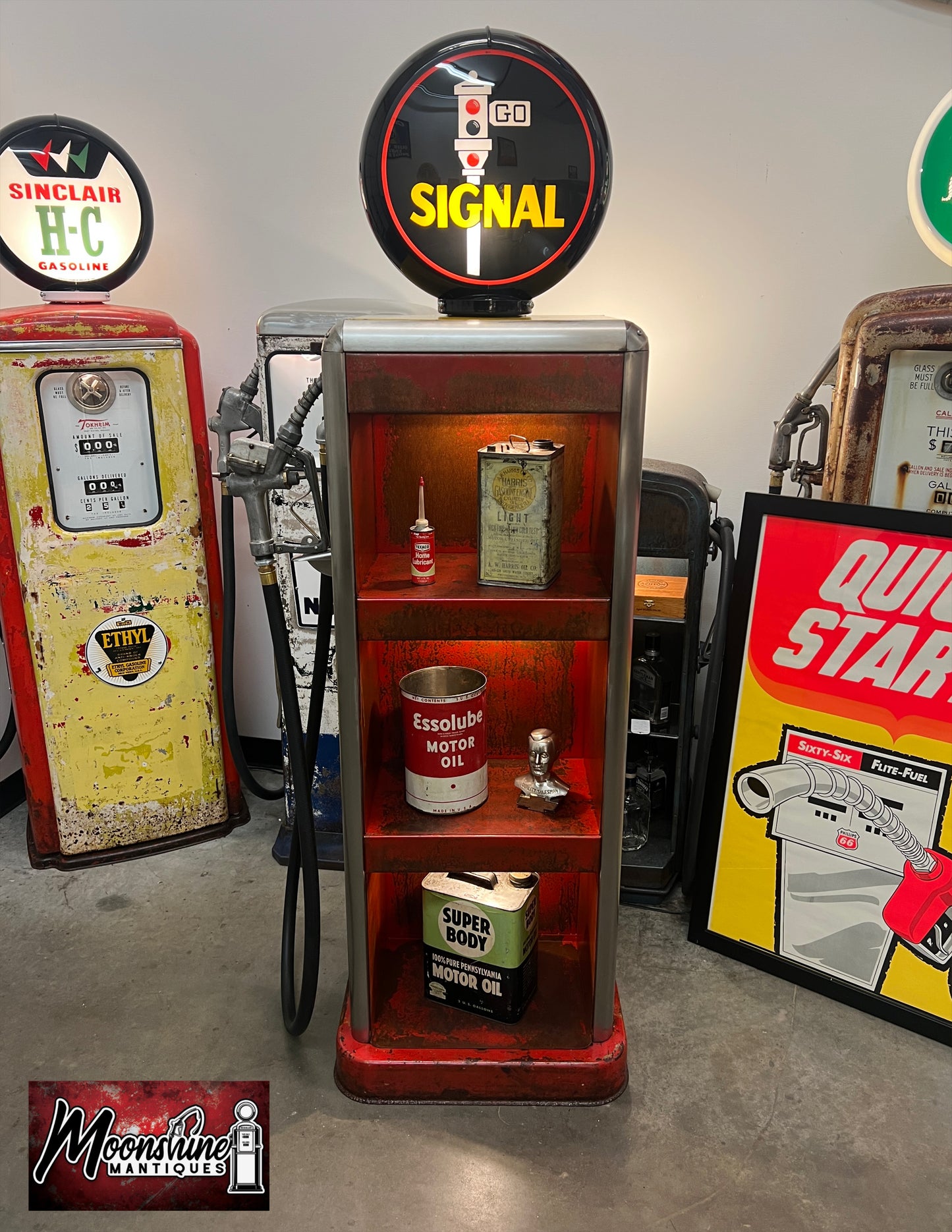 Rustoration 1940’s SIGNAL GASOLINE Bowser Gas Pump w/ Shelves - Mancave Decor - Free Shipping!