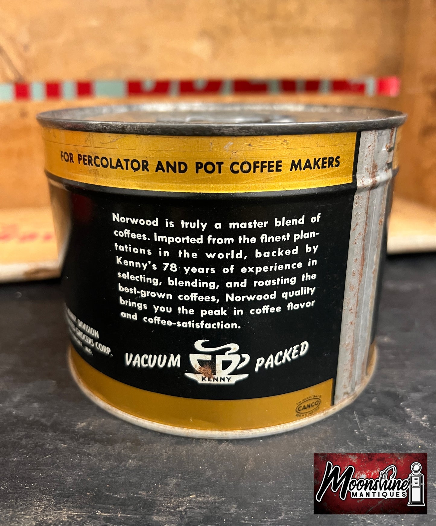 Vtg. KENNY'S NORWOOD COFFEE Tin Can - Unopened w/ Key - Free Shipping!