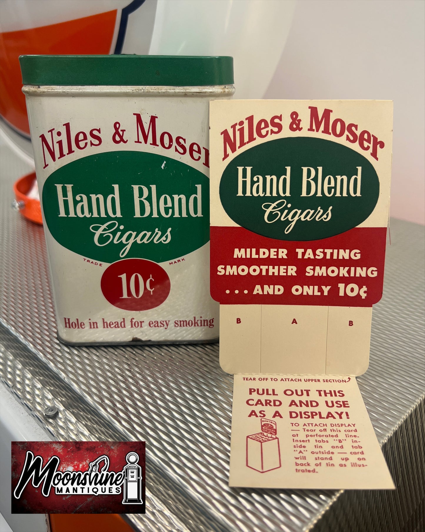 Vtg. NILES & MOSER Cigar Tin w/ Store Display Card - Free Shipping!