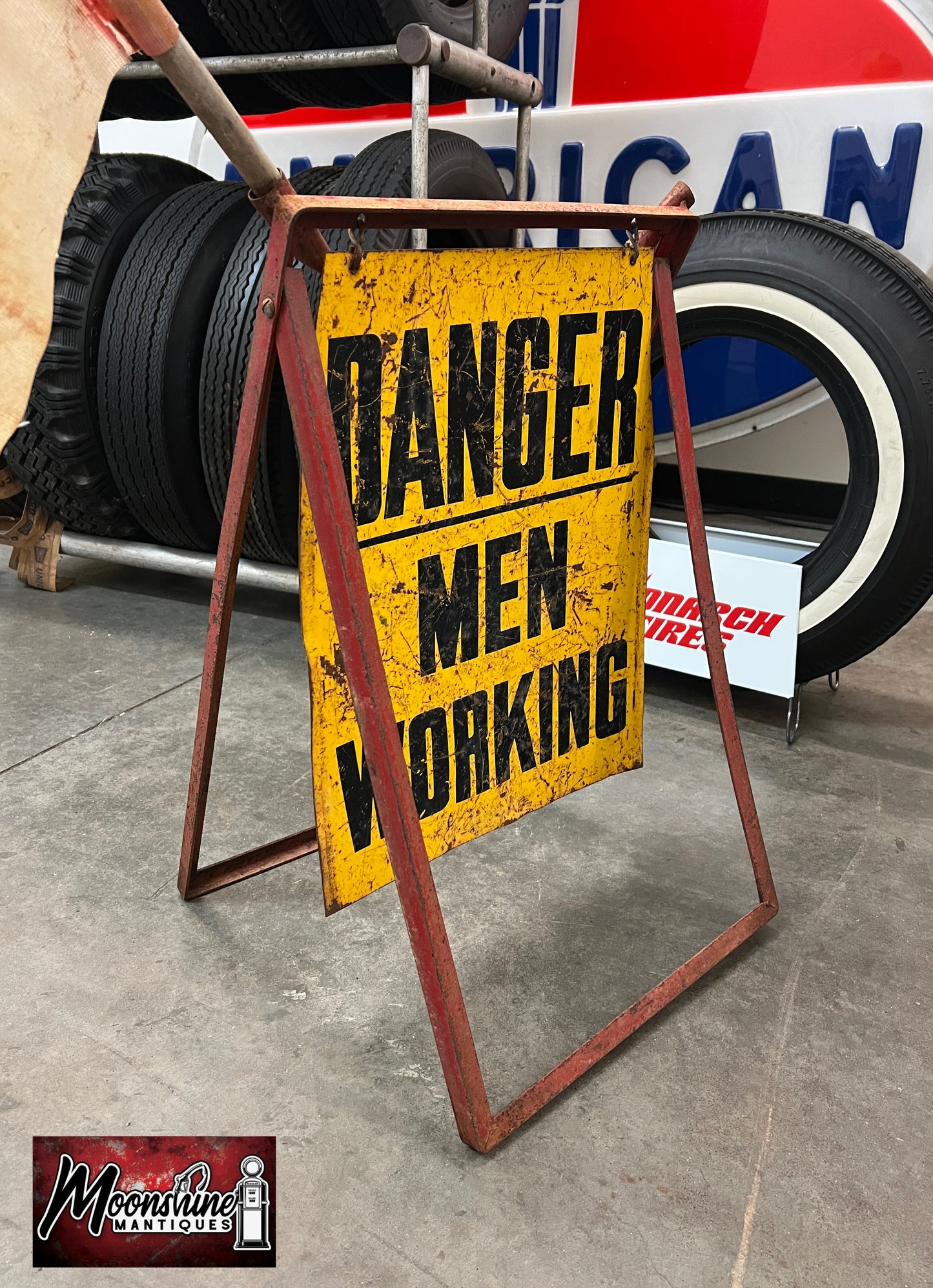 Vintage DANGER MEN WORKING Folding Construction Sign - Free Shipping!