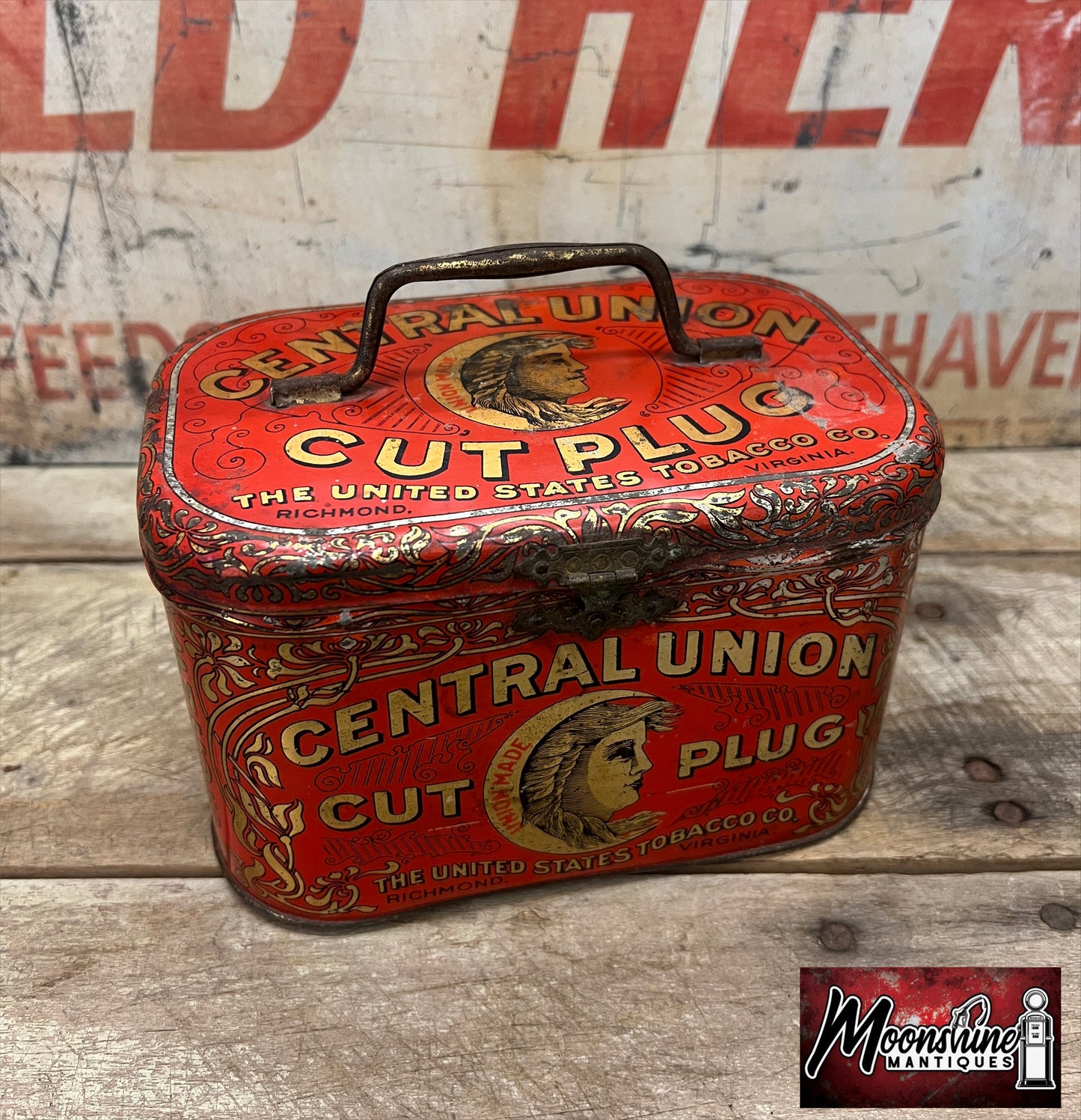 Vtg. CENTRAL UNION Cut Plug Tobacco Tin - Free Shipping!