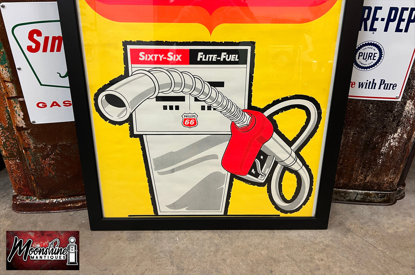 Vtg. 1970’s PHILLIPS 66 GASOLINE Gas Pump Framed Poster / Sign - Free Shipping!