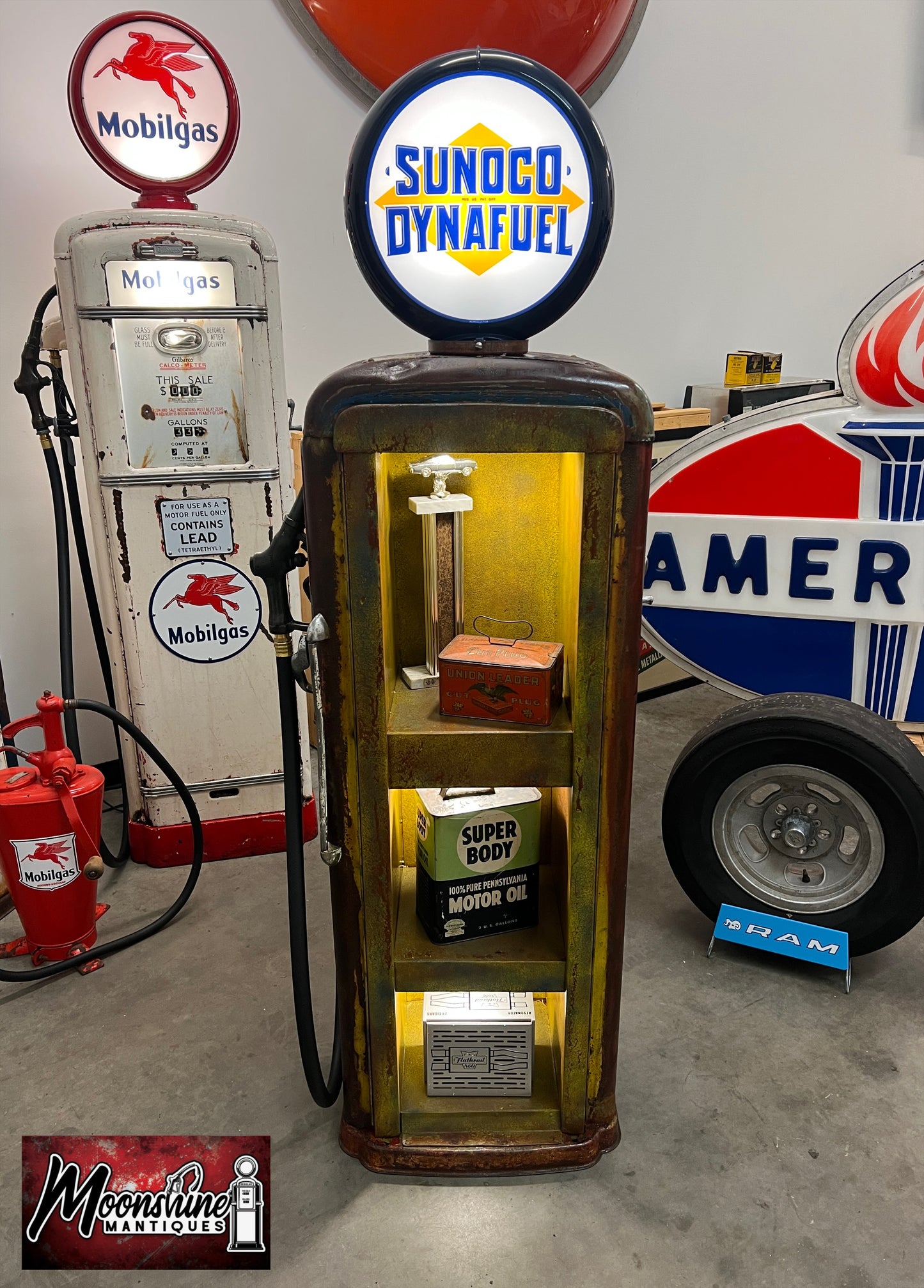 Rustoration 1940’s SUNOCO DYNAFUEL Gilbarco Gas Pump w/ Shelves - Mancave Decor - Free Shipping!