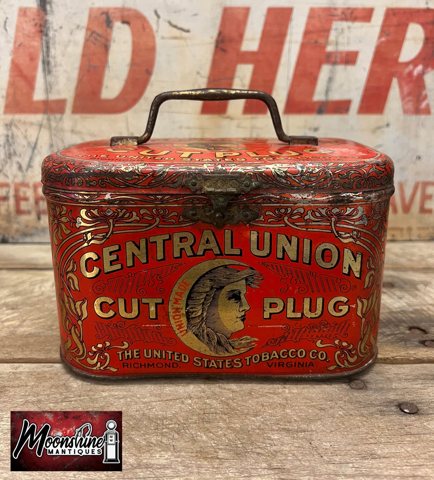 Vtg. CENTRAL UNION Cut Plug Tobacco Tin - Free Shipping!