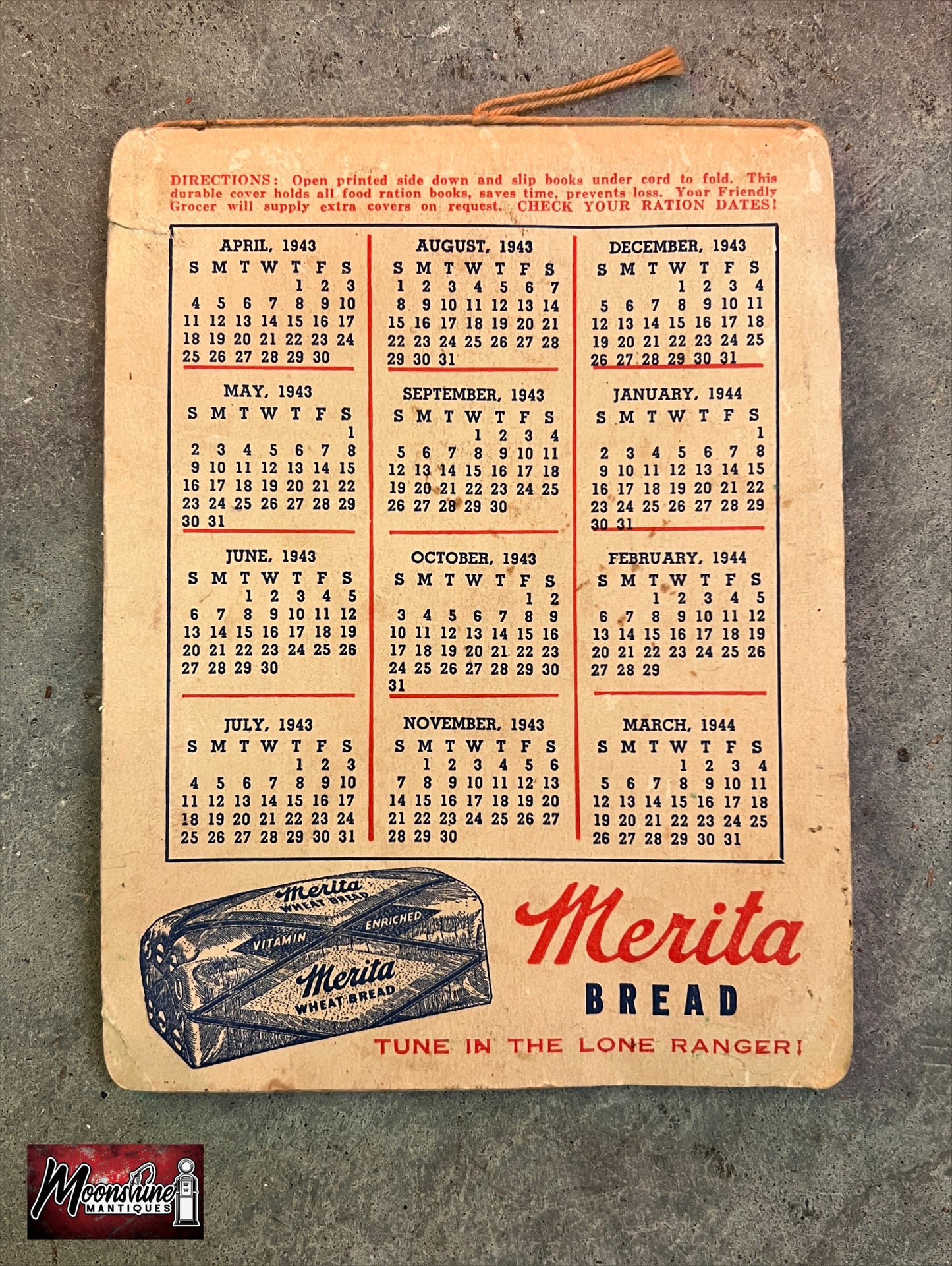 1943 MERITA BREAD Lone Ranger WWII War Ration Book - Free Shipping!