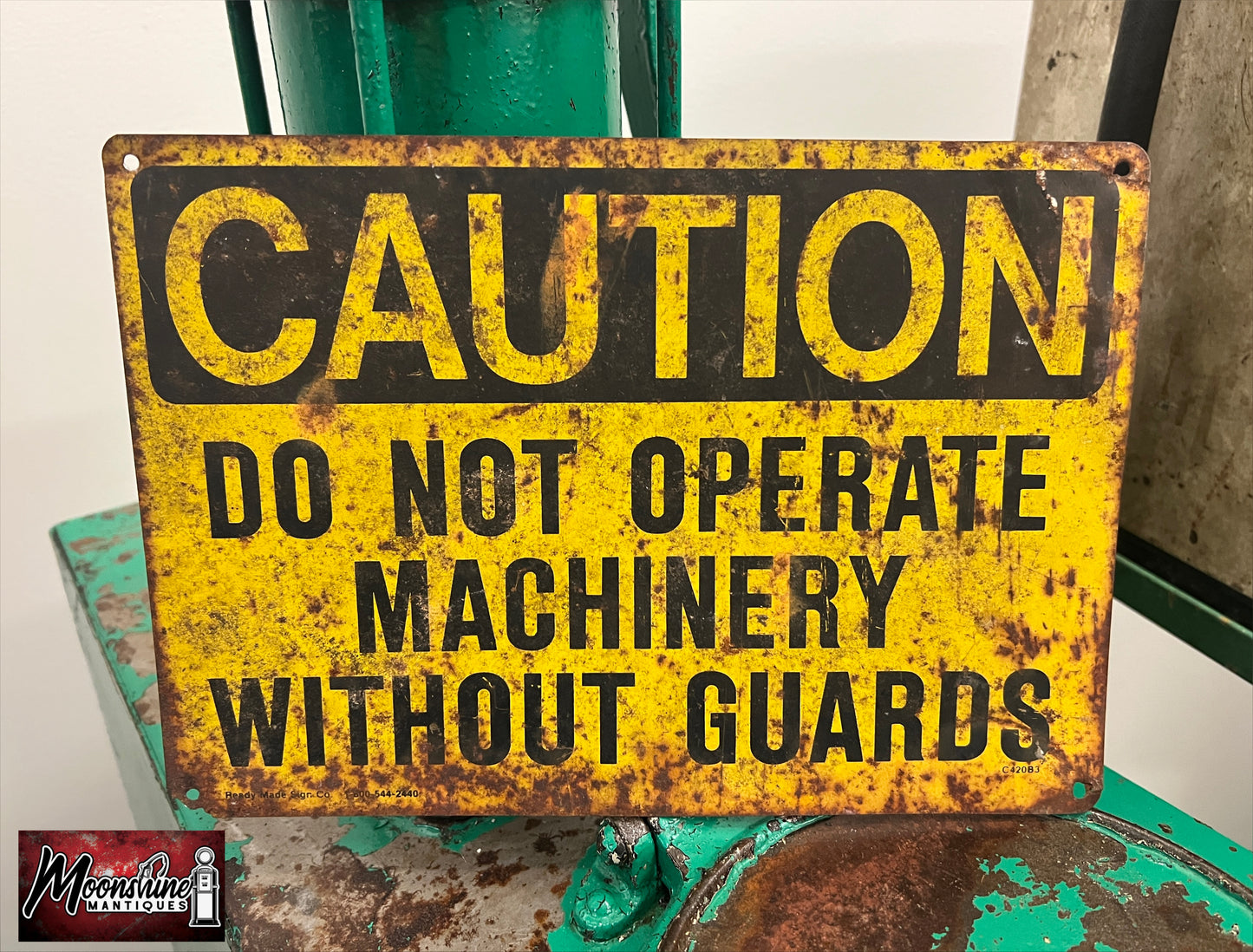 Vtg. CAUTION "Do Not Operate Machinery Without Guards" Sign - Free Shipping!