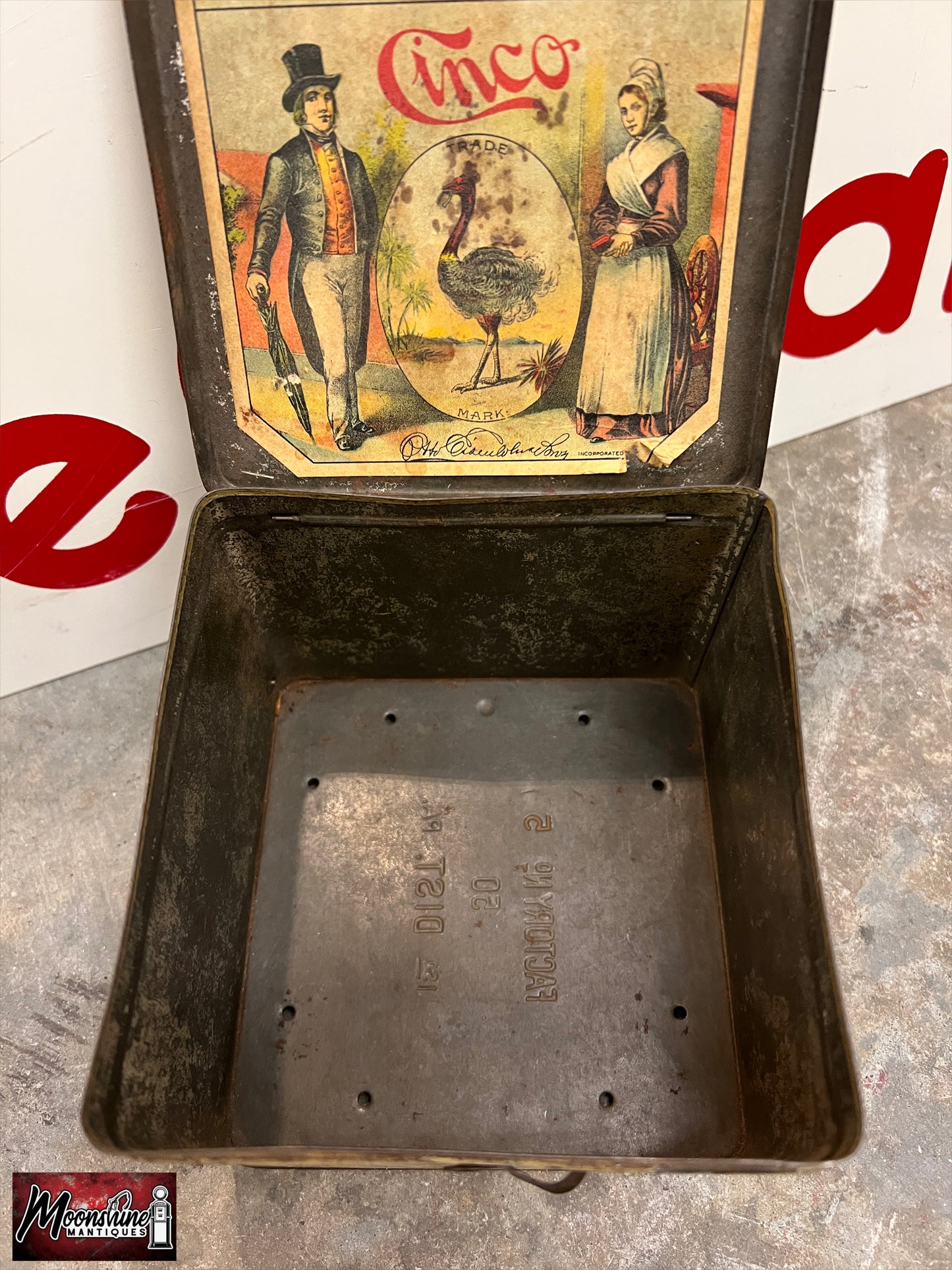 Antique CINCO CIGARS Handy Humidor Tin - Free Shipping!