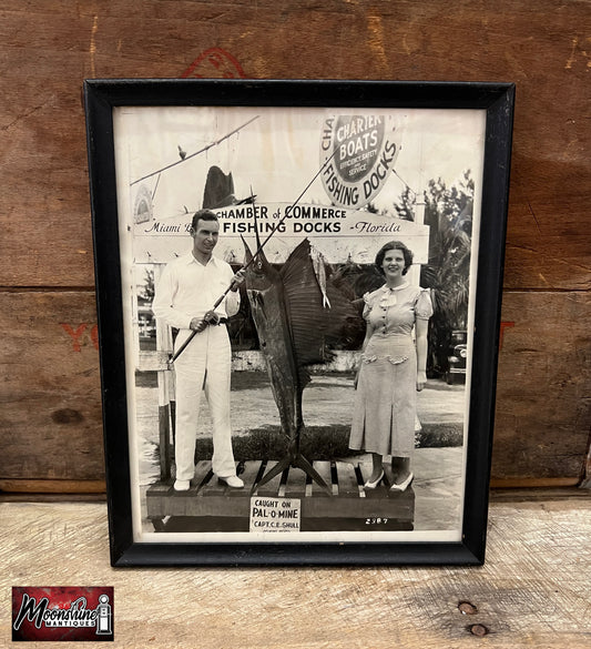 Original 1920's Chamber of Commerce Miami Florida Fishing Docks Framed Photo - Free Shipping!