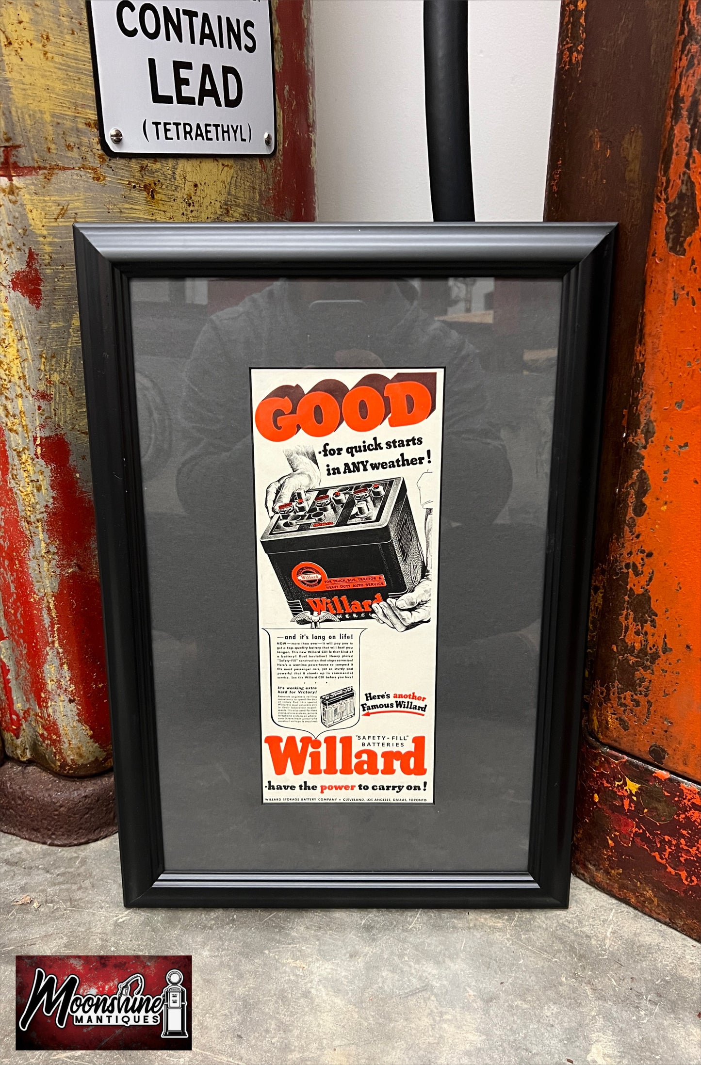 1942 WILLARD BATTERIES Professionally Framed Print Ad - Gas & Oil Sign - Free Shipping!