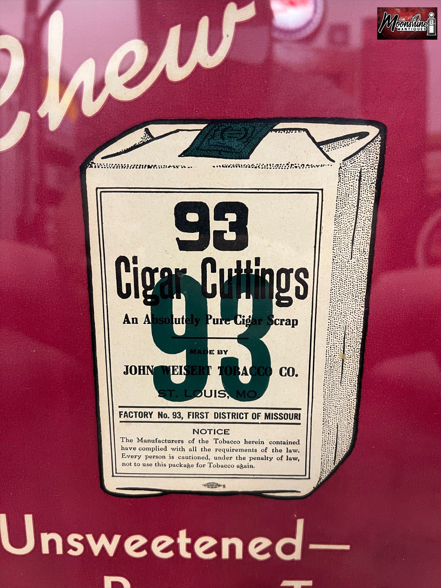 Vtg. 93 CIGAR CUTTINGS Framed Paper Sign 1940's - John Weisert Tobacco Company - Free Shipping!