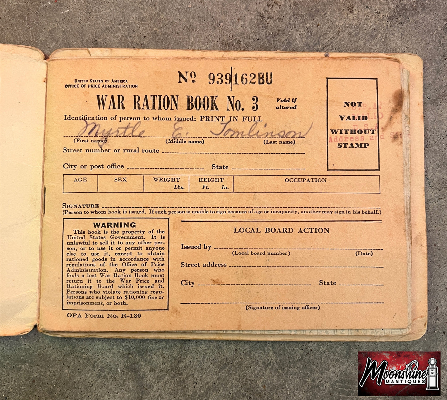 1943 MERITA BREAD Lone Ranger WWII War Ration Book - Free Shipping!