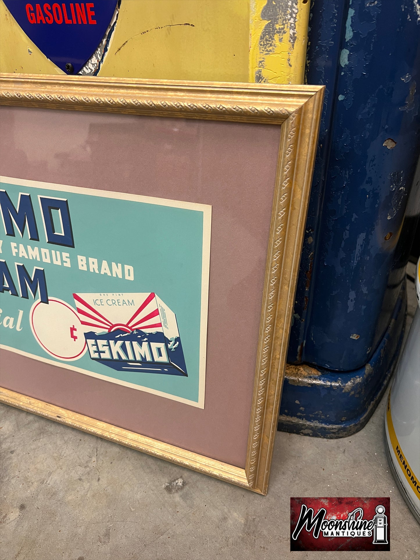 1940's ESKIMO ICE CREAM Framed Paper Sign - Free Shipping!