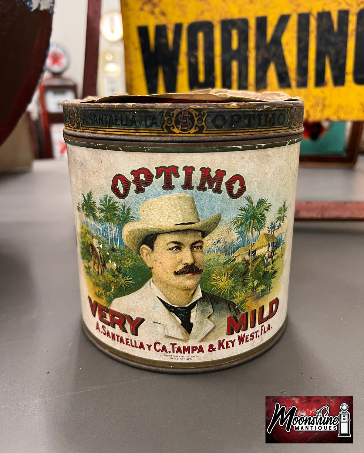 1920's OPTIMO Paper Label Cigar Tin - Free Shipping!