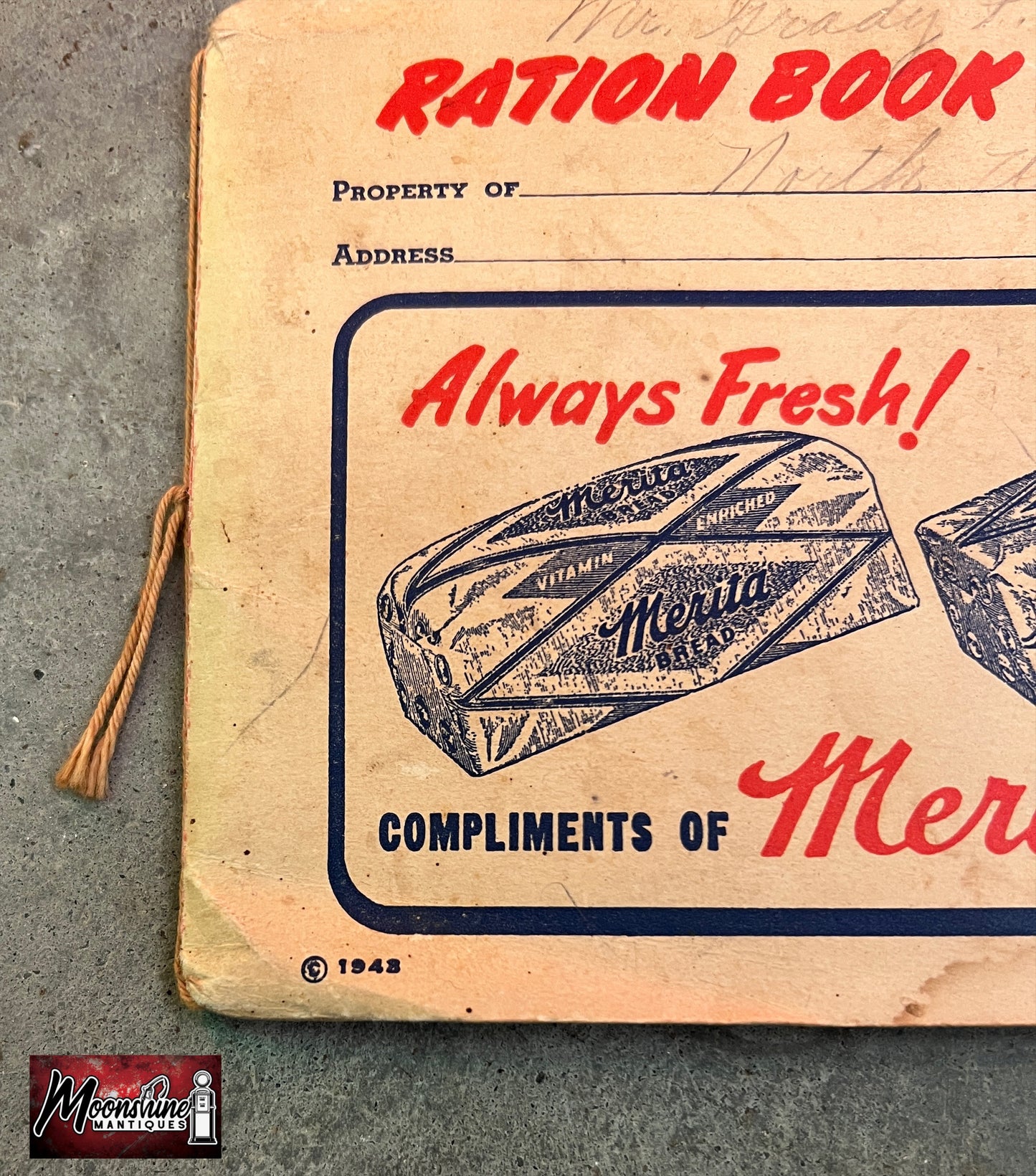 1943 MERITA BREAD Lone Ranger WWII War Ration Book - Free Shipping!