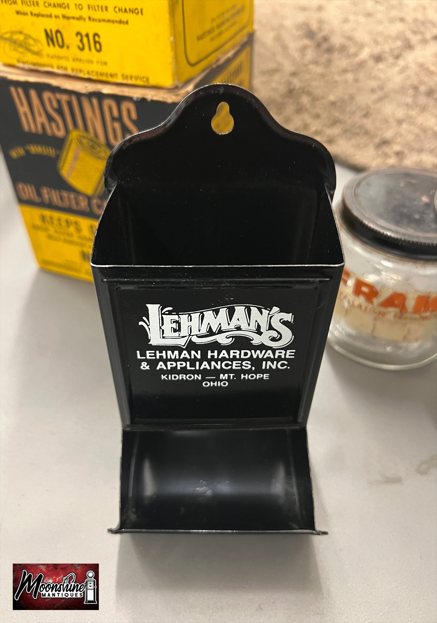 Vtg. LEHMAN HARDWARE Kidron Ohio Tin Litho Match Holder - Free Shipping!