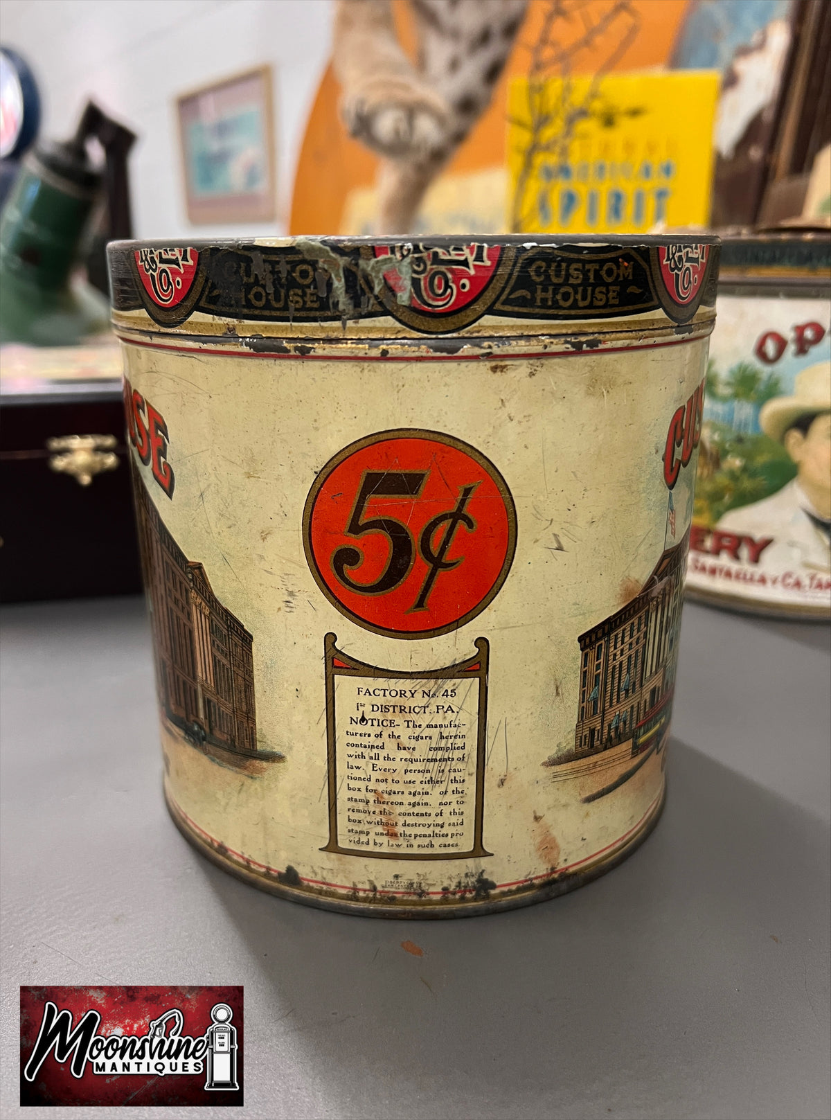 RARE 1920's Custom House Cigar Tin - Free Shipping!