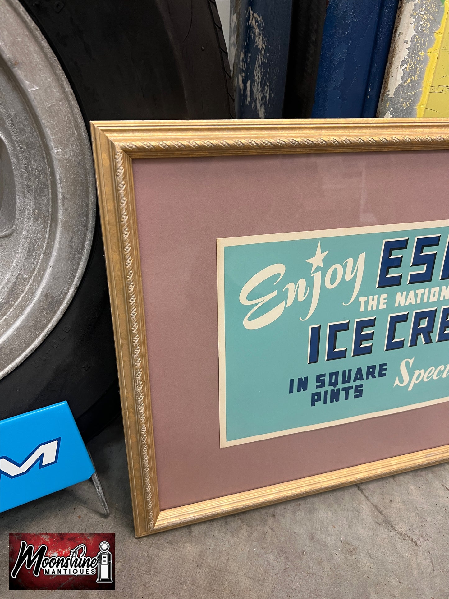 1940's ESKIMO ICE CREAM Framed Paper Sign - Free Shipping!