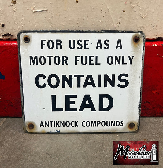 Original  1950's CONTAINS LEAD Porcelain Gas Pump Sign - Free Shipping!