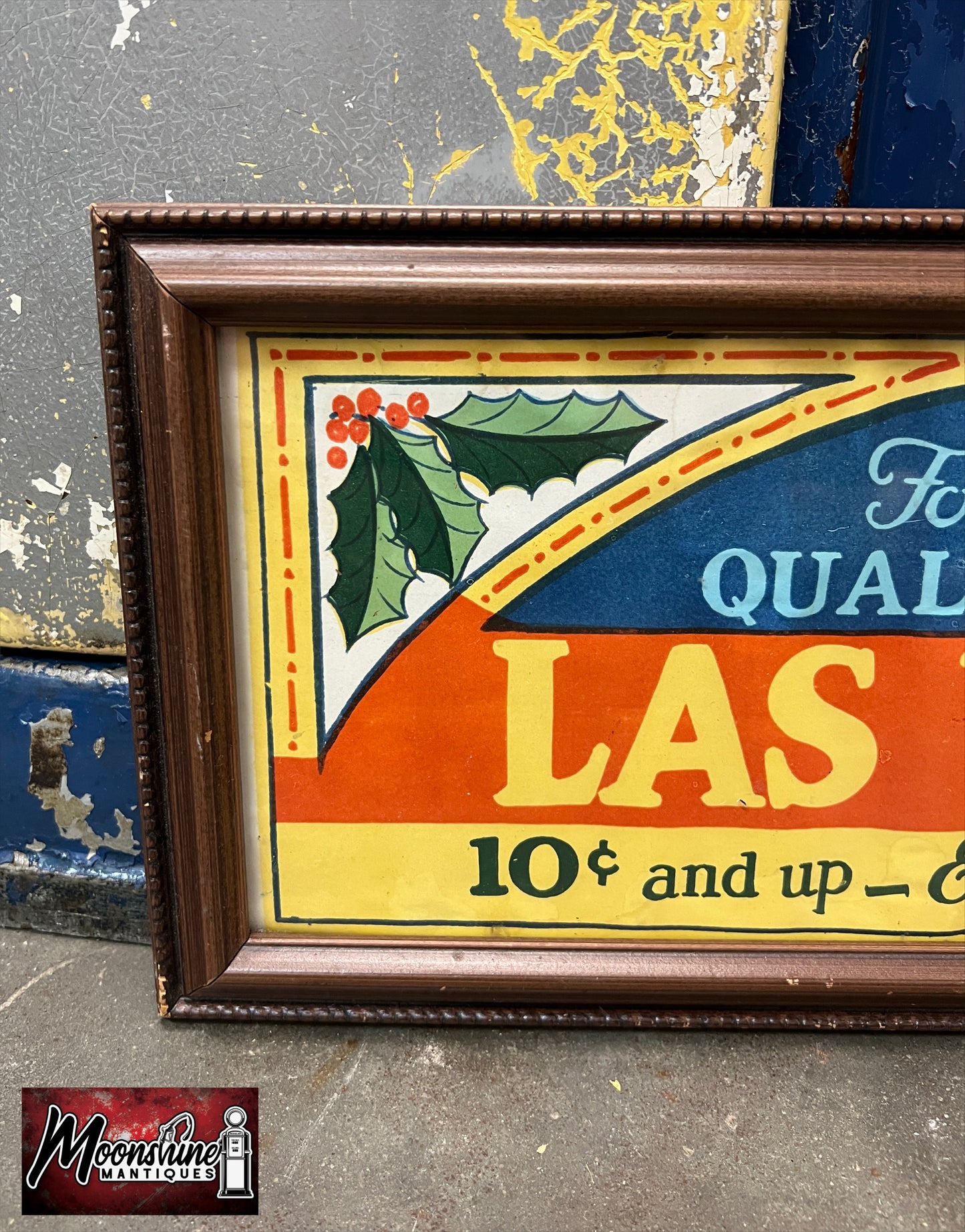 Vtg. 1920's LAS VEGAS CIGARS Framed Paper Sign - Christmas - Free Shipping!