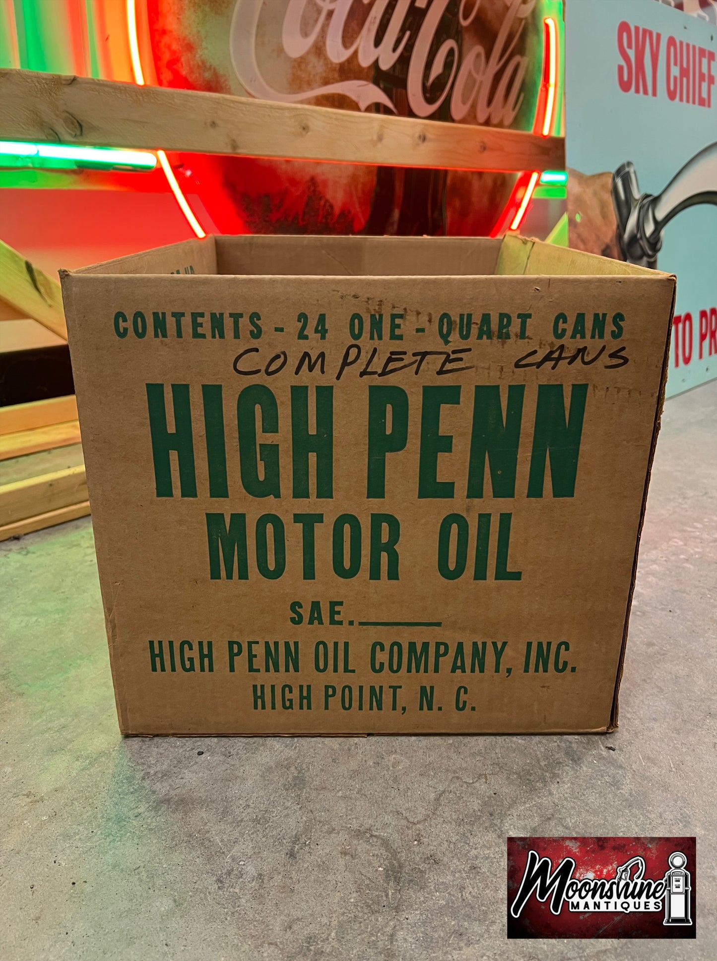 RARE - Vtg. 1960's HIGH PENN Motor Oil Can Case Box - Gas & Oil - Free Shipping!