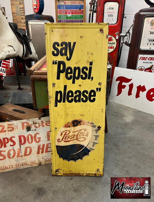 Vintage 1950's PEPSI COLA Sign - Free Shipping!