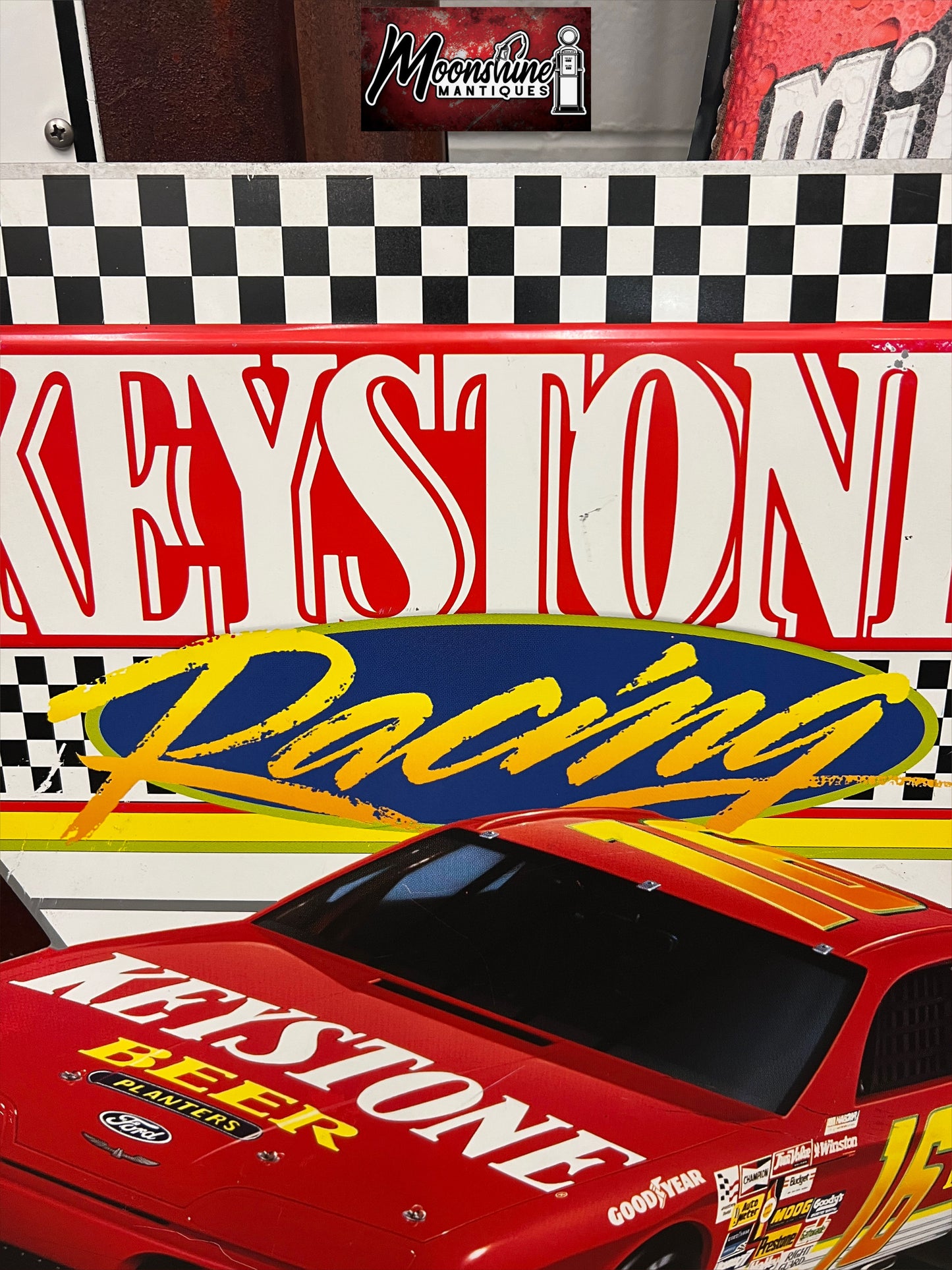 Vtg. 1990's COORS KEYSTONE Beer Nascar Racing Wally Dallenbach Tin Sign - Free Shipping!