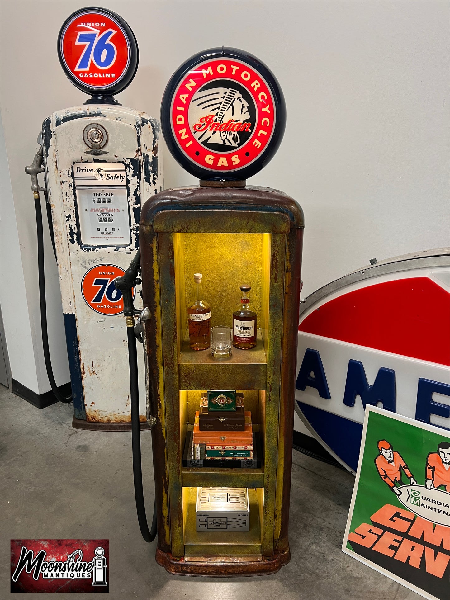 Rustoration 1940s INDIAN MOTORCYCLE Gilbarco Gas Pump w/ Shelves - Mancave Decor - Free Shipping!