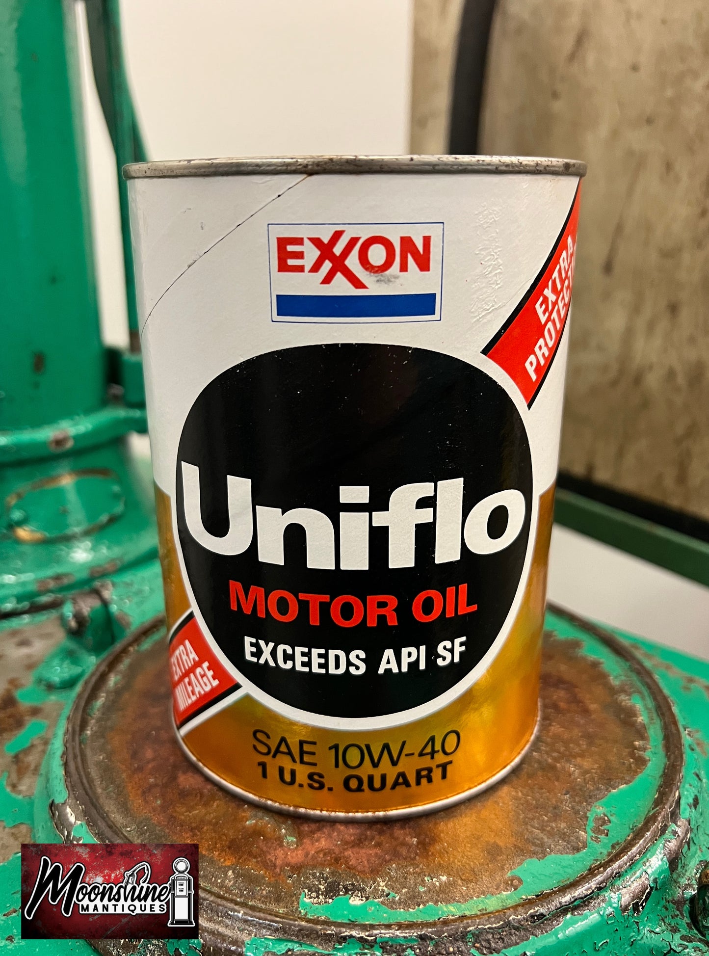 FULL - Vtg. EXXON Uniflo Motor Oil Can 1 qt - Gas & Oil - Free Shipping!