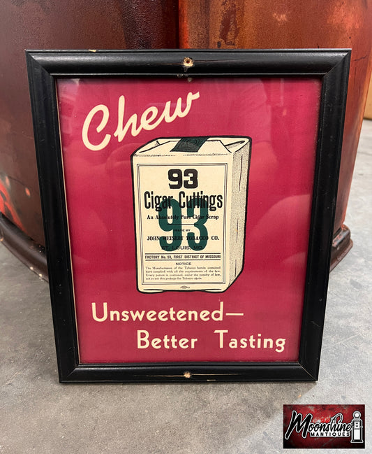 Vtg. 93 CIGAR CUTTINGS Framed Paper Sign 1940's - John Weisert Tobacco Company - Free Shipping!
