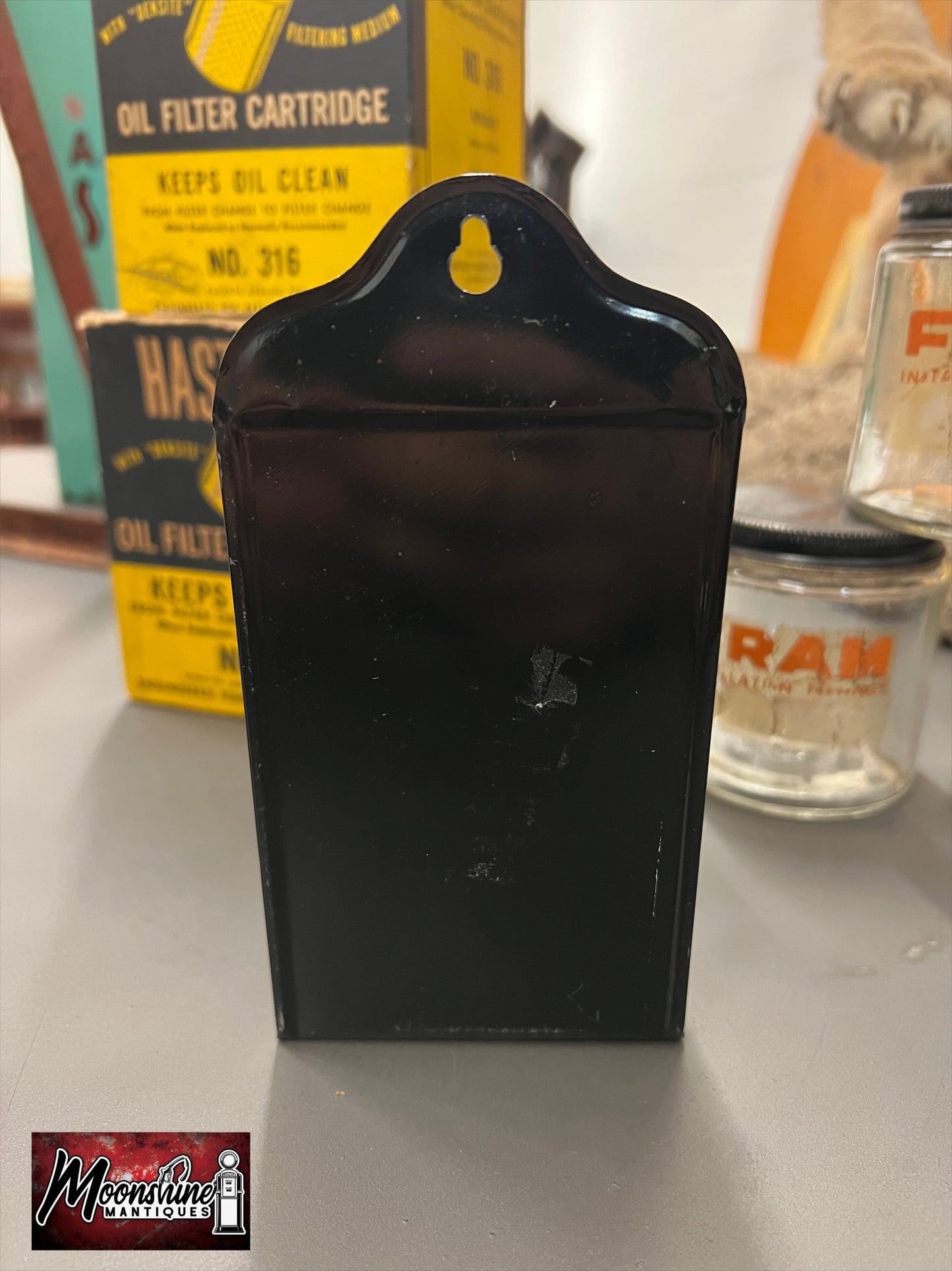 Vtg. LEHMAN HARDWARE Kidron Ohio Tin Litho Match Holder - Free Shipping!