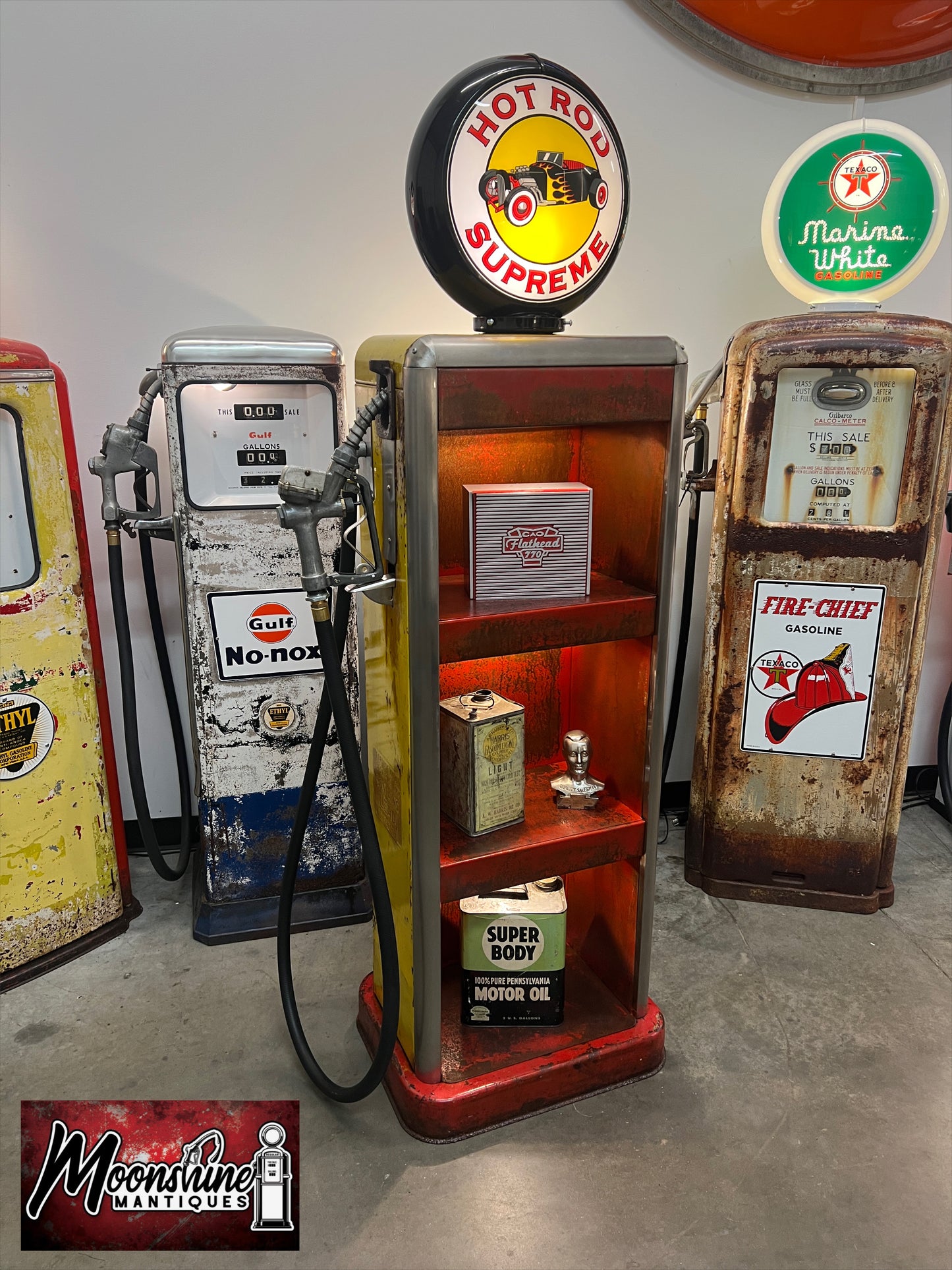 Rustoration 1940’s HOT ROD GASOLINE Bowser Gas Pump w/ Shelves - Mancave Decor - Free Shipping!