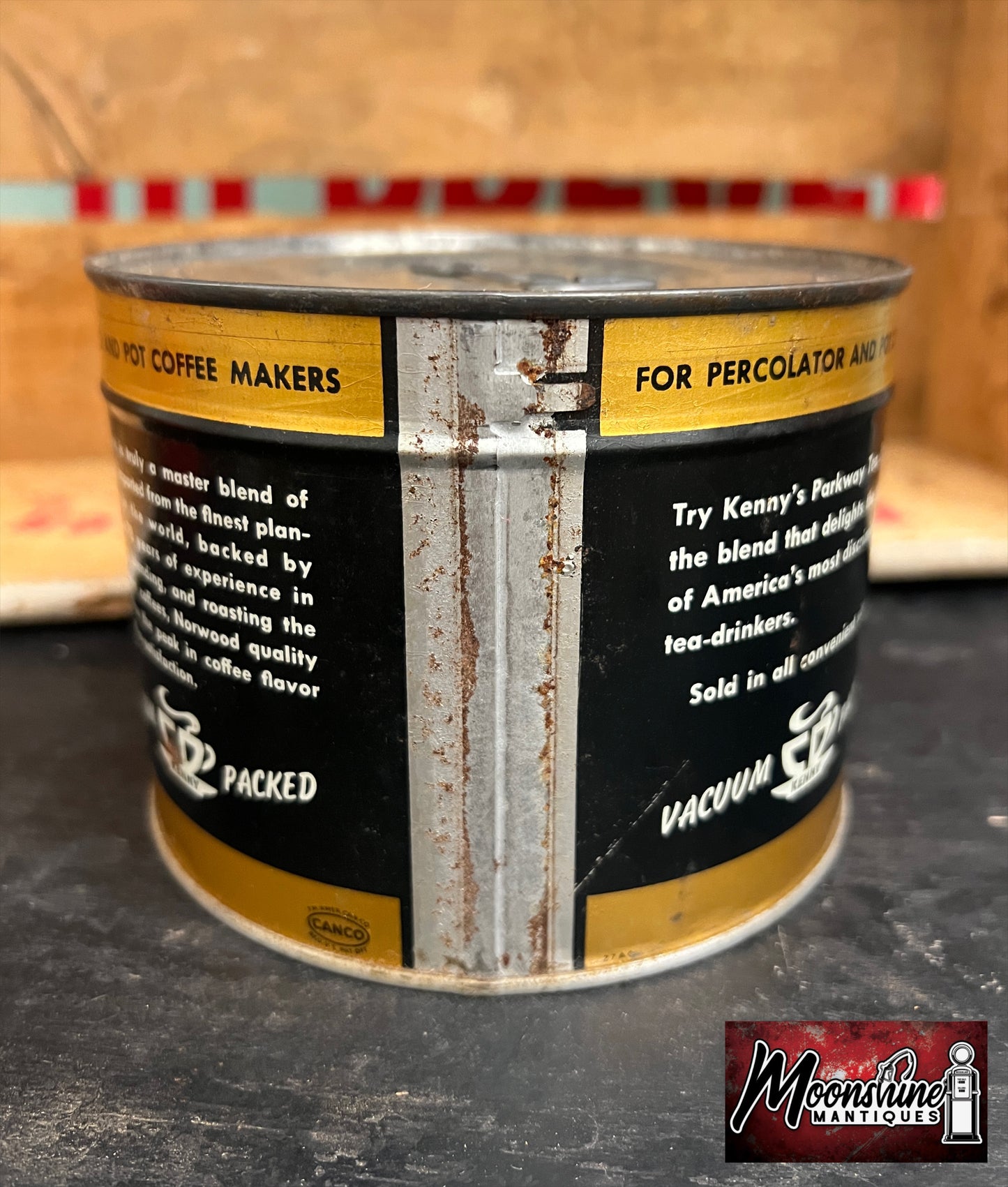 Vtg. KENNY'S NORWOOD COFFEE Tin Can - Unopened w/ Key - Free Shipping!