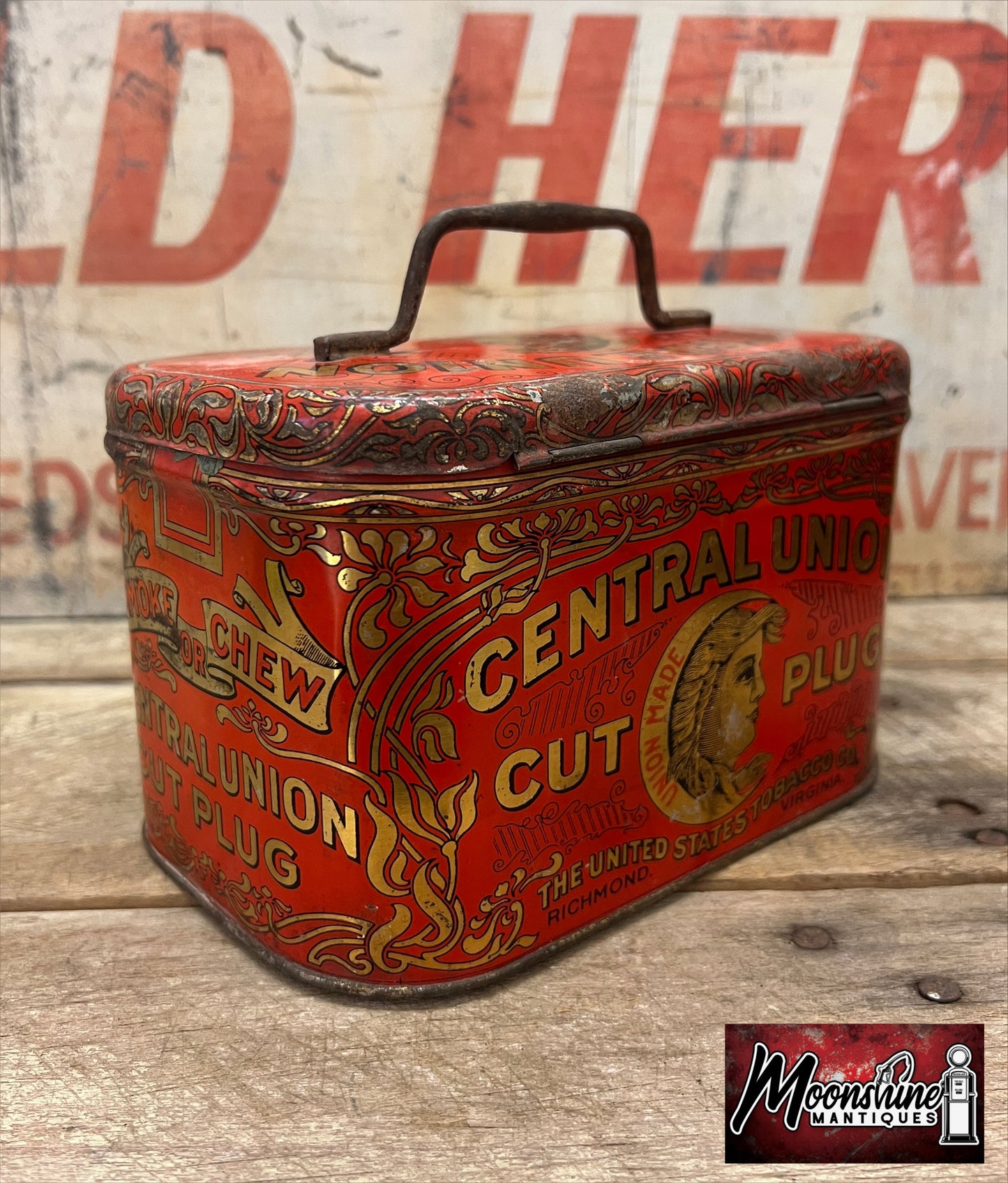 Vtg. CENTRAL UNION Cut Plug Tobacco Tin - Free Shipping!