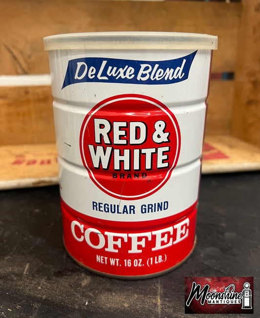 Vtg. RED & WHITE COFFEE Tin Can - Free Shipping!
