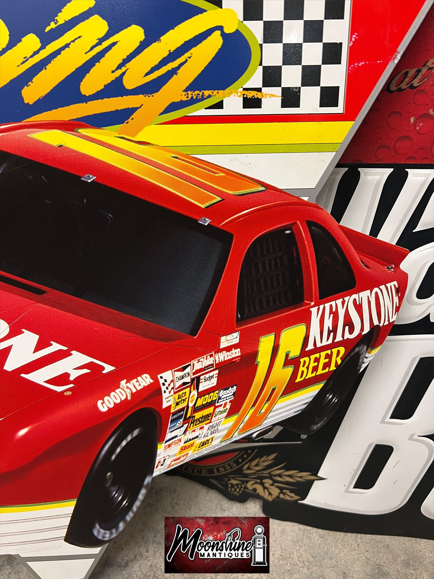 Vtg. 1990's COORS KEYSTONE Beer Nascar Racing Wally Dallenbach Tin Sign - Free Shipping!