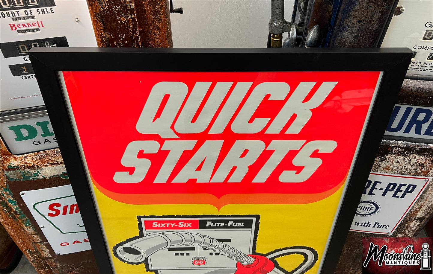 Vtg. 1970’s PHILLIPS 66 GASOLINE Gas Pump Framed Poster / Sign - Free Shipping!