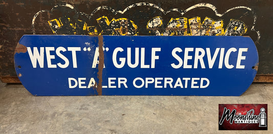 Vtg. WEST "A" GULF SERVICE Porcelain Sign - Kannapolis, NC - Free Shipping!
